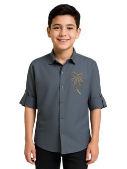CHARCHIT - Grey Boys Full Sleeves Sequined Shirt
