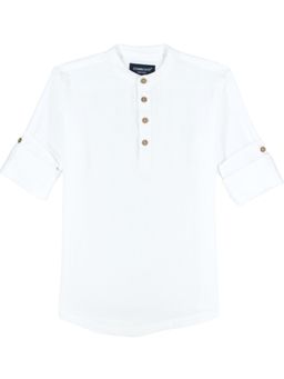 CHARCHIT - White Boys Full Sleeves Solid Kurta Style Shirt