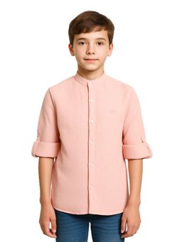 CAVIO - Peach Boys Solid Mandarin Collar Textured Casual Shirt