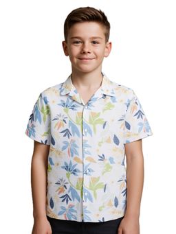 CHARCHIT - White Boys Half Sleeves All-Over Floral Printed Shirt