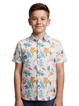 CHARCHIT - White Boys Half Sleeves All-Over Floral Printed Shirt