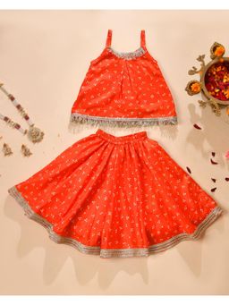 Little Panda - Girl's Orange Festive Lehenga with Choli