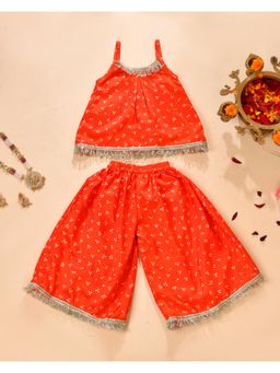 Little Panda - Girl's Noor Orange Festive Top and Palazzo