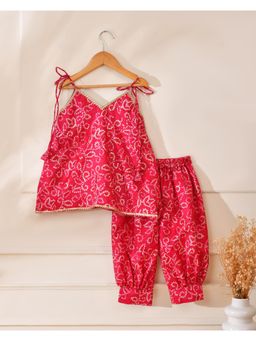 Little Panda - Girl's Gulab Red Bandhani Top and Salwar