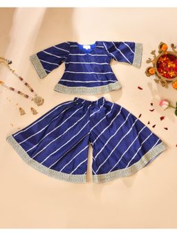 Little Panda - Girl's Neel Blue Stripe Kurta with Palazzo