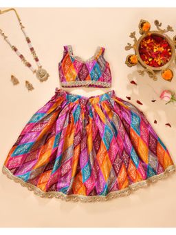 Little Panda - Girl's Rangoli Multicolour Bandhani Lehenga with Choli