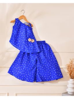 Little Panda - Girl's Neel Blue Bandhani Top and Palazzo
