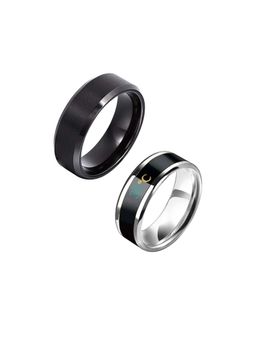 Yellow Chimes - Men Set Of 2 Black Rhodium-Plated Stainless Steel Finger Ring