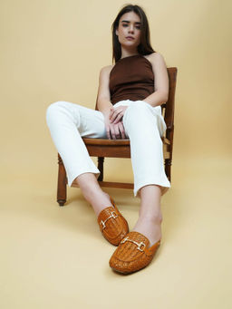 Peach Flores - Tan Luca Leather Mules