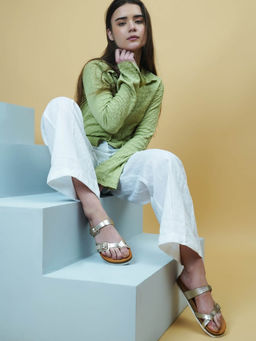 Peach Flores - Gold Brescia Leather Sandals