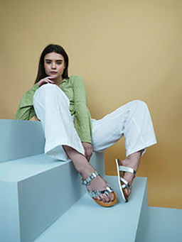 Peach Flores - Silver Brescia Leather Sandals