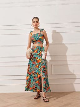 STREET 9 - Women Multi-Color Cotton Abstract Top with Skirt