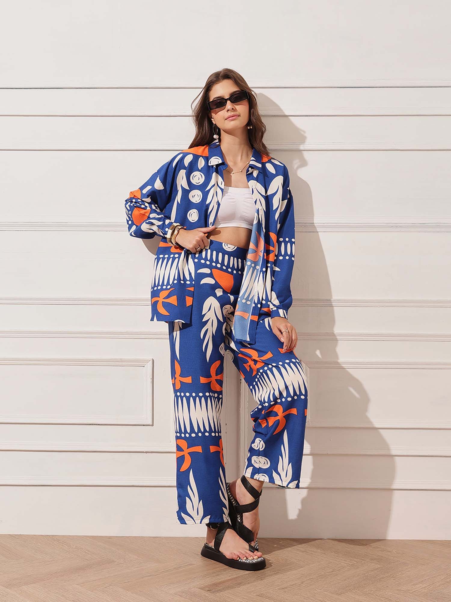 street 9 Women Blue Cotton Abstract Co-Ord Set-picture-21