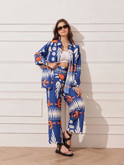 STREET 9 - Women Blue Cotton Abstract Co-Ord Set