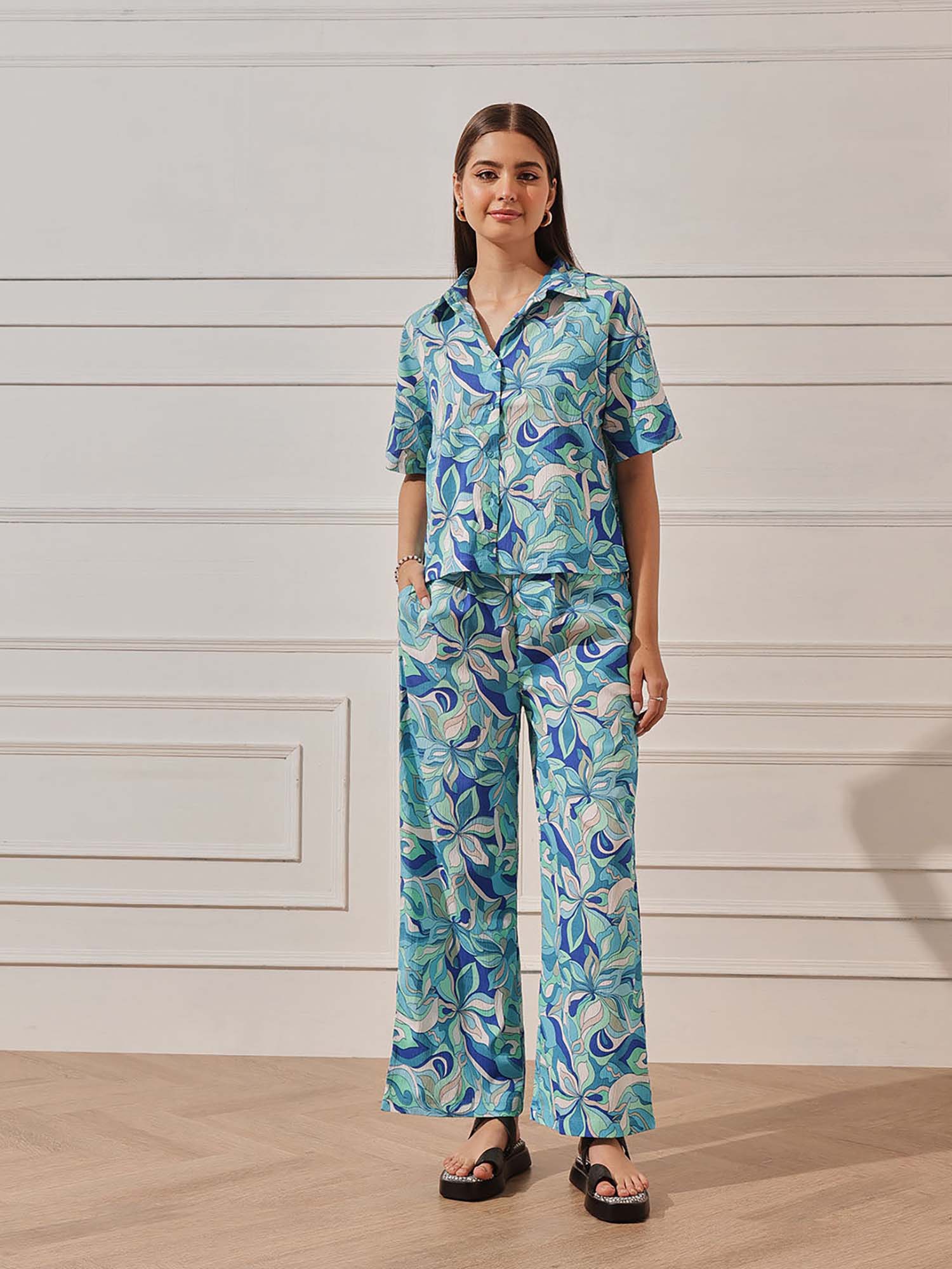 street 9 Women Blue Crepe Floral Co-Ord Set-picture-16