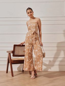 STREET 9 - Women Beige Crepe Floral Jumpsuit