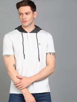 Urbano Fashion - Men Cotton Grey Slim Fit Hooded T-Shirt