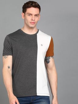 Urbano Fashion - Men Cotton Grey Colourblock Slim Fit T-Shirt