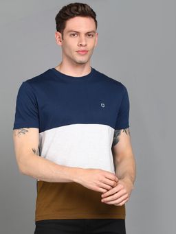 Urbano Fashion - Men Cotton Navy Blue Colourblock Slim Fit T-Shirt