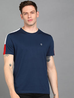Urbano Fashion - Men Cotton Navy Blue Slim Fit T-Shirt