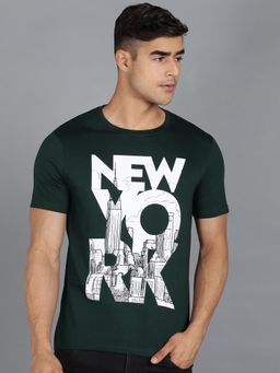 Urbano Fashion - Men Green Printed Slim Fit Cotton T-Shirt