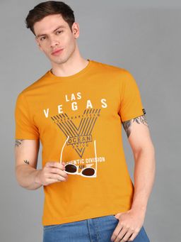 Urbano Fashion - Men Yellow Printed Slim Fit Cotton T-Shirt