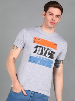 Urbano Fashion - Men Grey Printed Slim Fit Cotton T-Shirt