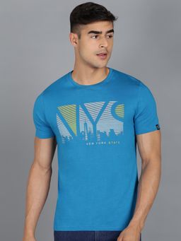 Urbano Fashion - Men Blue Printed Slim Fit Cotton T-Shirt
