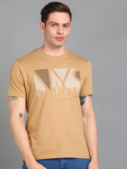 Urbano Fashion - Men Brown Printed Slim Fit Cotton T-Shirt