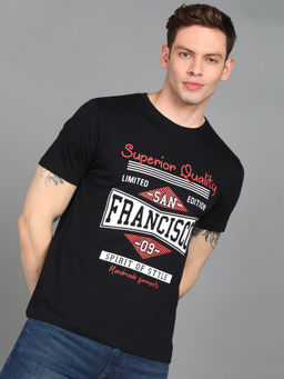 Urbano Fashion - Men Black Printed Slim Fit Cotton T-Shirt