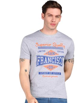 Urbano Fashion - Men Grey Printed Slim Fit Cotton T-Shirt
