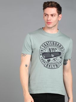 Urbano Fashion - Men Light Green Printed Slim Fit Cotton T-Shirt
