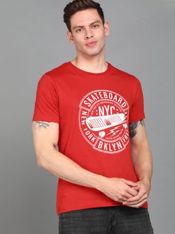 Urbano Fashion - Men Red Printed Slim Fit Cotton T-Shirt
