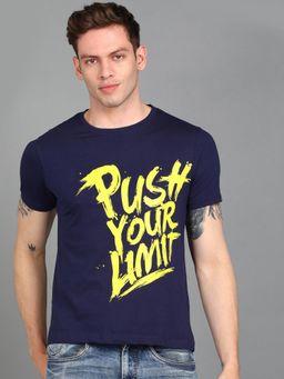 Urbano Fashion - Men Dark Blue Printed Slim Fit Cotton T-Shirt