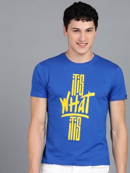 Urbano Fashion - Men Royal Blue Printed Slim Fit Cotton T-Shirt