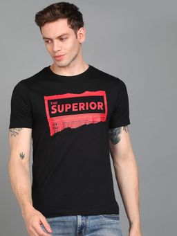 Urbano Fashion - Men Black Printed Slim Fit Cotton T-Shirt