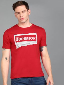 Urbano Fashion - Men Red Printed Slim Fit Cotton T-Shirt