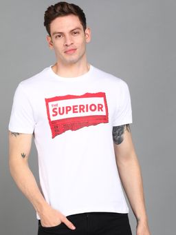 Urbano Fashion - Men White Printed Slim Fit Cotton T-Shirt