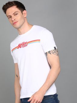 Urbano Fashion - Men White Printed Slim Fit Cotton T-Shirt