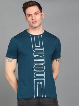 Urbano Fashion - Men Blue Printed Slim Fit Cotton T-Shirt