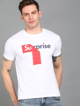 Urbano Fashion - Men White Printed Slim Fit Cotton T-Shirt