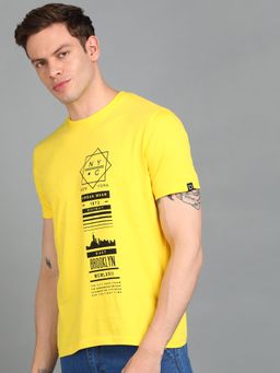 Urbano Fashion - Men Lime Yellow Printed Slim Fit Cotton T-Shirt