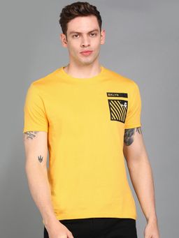 Urbano Fashion - Men Lime Yellow Printed Slim Fit Cotton T-Shirt