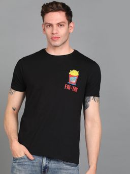Urbano Fashion - Men Black Printed Slim Fit Cotton T-Shirt