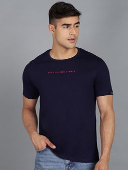 Urbano Fashion - Men Dark Blue Slim Fit Cotton T-Shirt