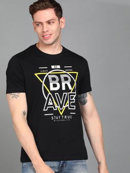 Urbano Fashion - Men Black Printed Slim Fit Cotton T-Shirt