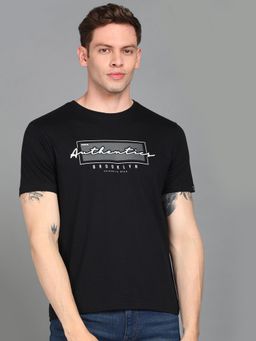 Urbano Fashion - Men Black Printed Slim Fit Cotton T-Shirt