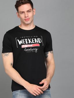 Urbano Fashion - Men Black Printed Slim Fit Cotton T-Shirt