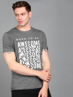 Urbano Fashion - Men Grey Printed Slim Fit Cotton T-Shirt