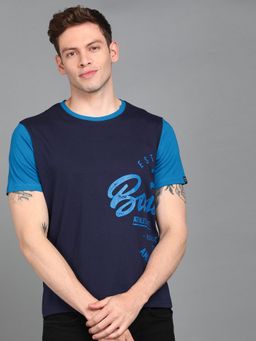 Urbano Fashion - Men Dark Blue Printed Slim Fit Cotton T-Shirt